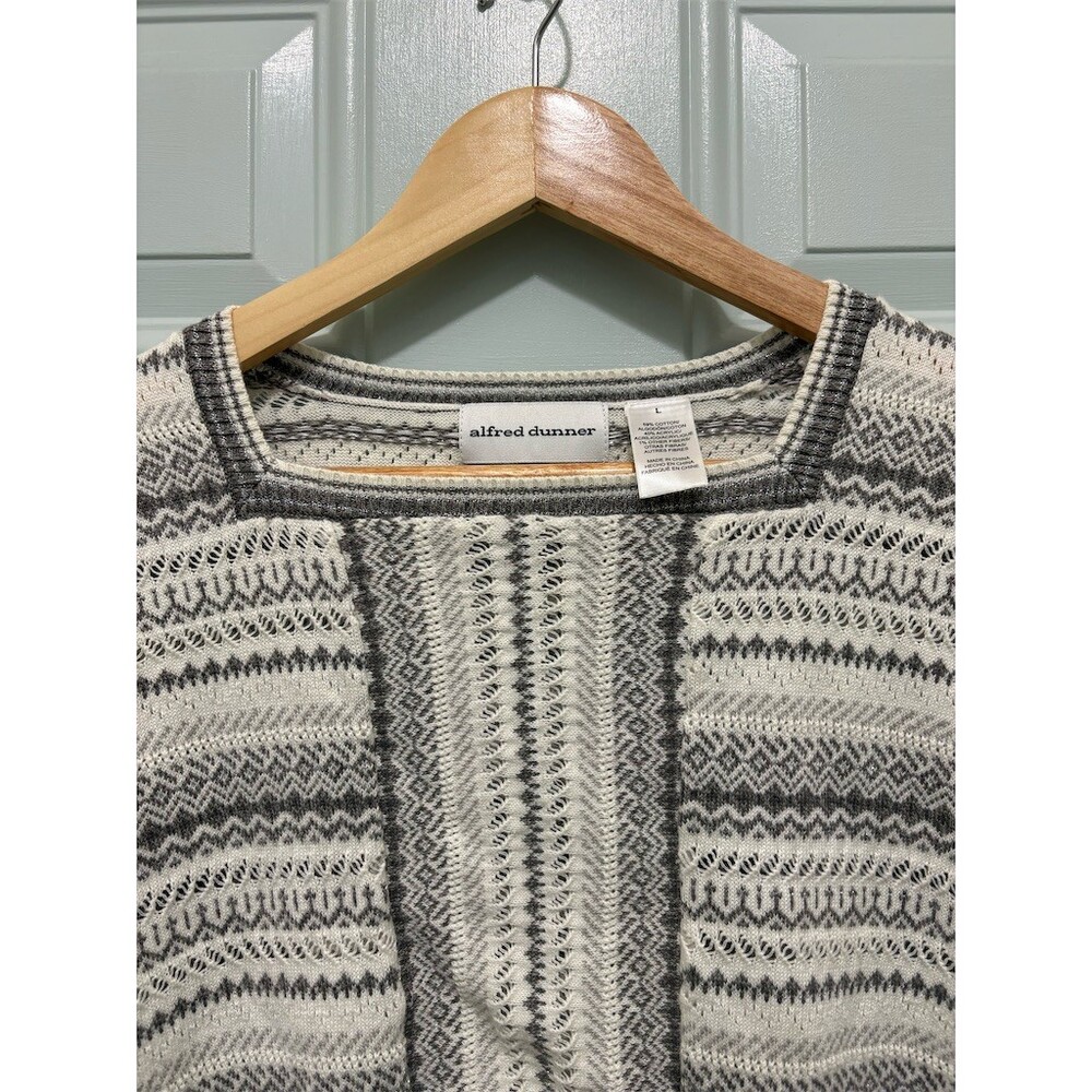 Alfred Dunner Sweater Womens Size L Silver White Geometric Knit Pullover - Picture 6 of 8